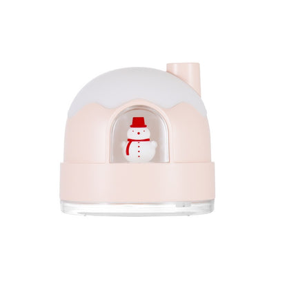 Snowy house night light humidifier with silent spray mist. Cute, festive, and soothing—perfect Christmas gift for home, bedroom, or desk use.