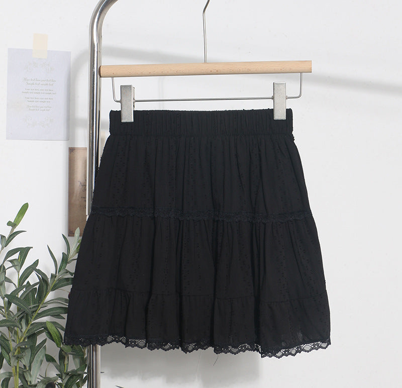 Lace A-Line Mini Skirt - Elastic Waist Short Skirt
