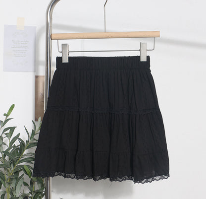 Lace A-Line Mini Skirt - Elastic Waist Short Skirt