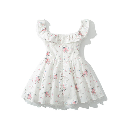 Women's Bow Print One-Shoulder Irregular Mini Dress | White