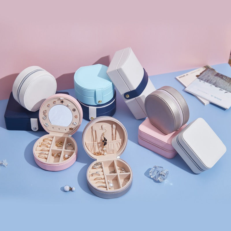 Portable PU Leather Jewelry Storage Box – Earrings, Necklace & Ring Organizer