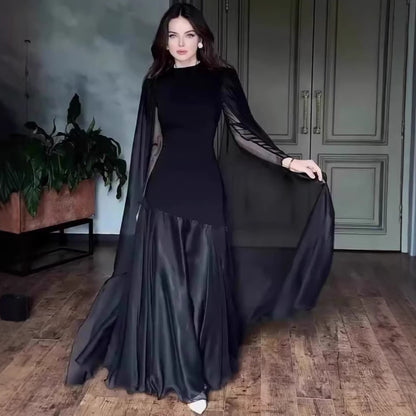 Women's High Neck Fishtail Long Sleeve Maxi Dress – Elegant Autumn Gown