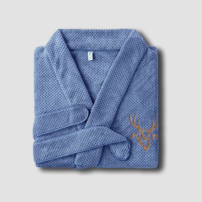 Ultra-soft coral fleece waffle bathrobe for men and women. More absorbent and softer than cotton—perfect for hotel luxury comfort at home.
