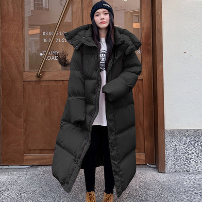 Luxury White Down Hooded Long Coat for Women – Extra Warm High-Quality Duck Down Knee-Length Winter Parka