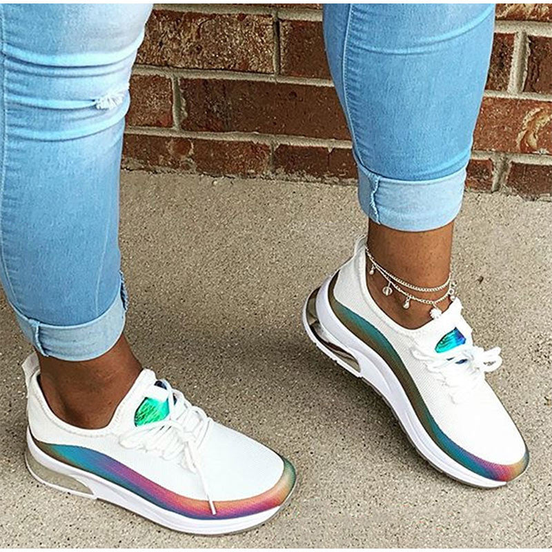 Women's Colorful Sneakers - Comfortable Lace-Up Vulcanized Walking Shoes | Casual Flat Fashion Sneakers