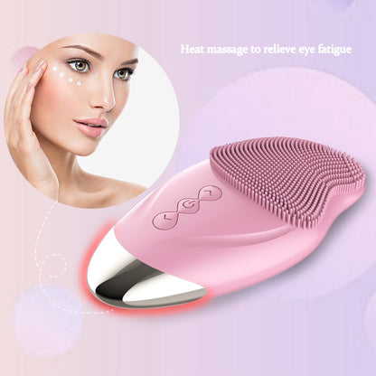 Ultrasonic Electric Facial Cleansing Brush – Heated Sonic Silicone Face Cleanser for Deep Pore Cleaning