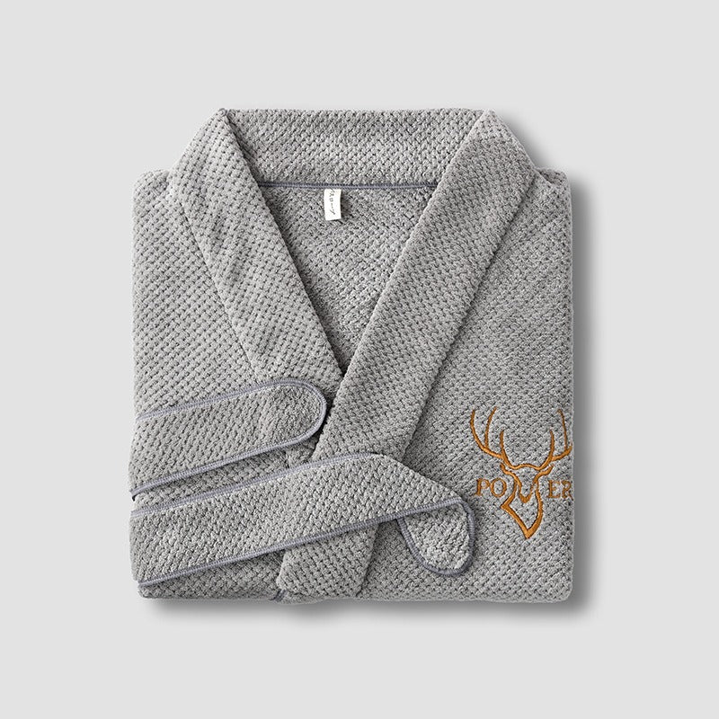 Ultra-soft coral fleece waffle bathrobe for men and women. More absorbent and softer than cotton—perfect for hotel luxury comfort at home.