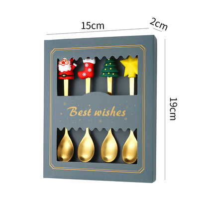 Elegant stainless steel coffee spoon and dessert fork set, perfect as a Christmas gift. Durable, stylish, and ideal for daily use or festive table settings.