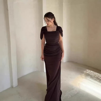 Elegant Mermaid Maxi Dress – Square Neck Short Sleeve Fitted Women’s Spring Dress | S–XXL
