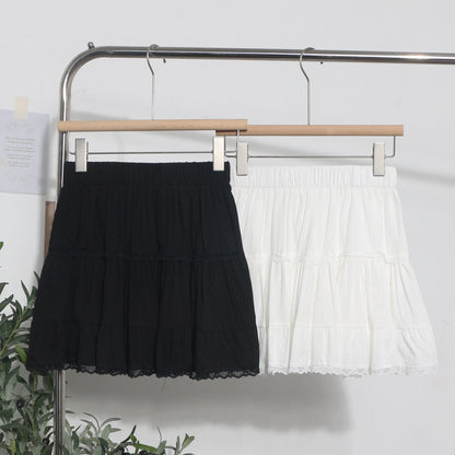 Lace A-Line Mini Skirt - Elastic Waist Short Skirt