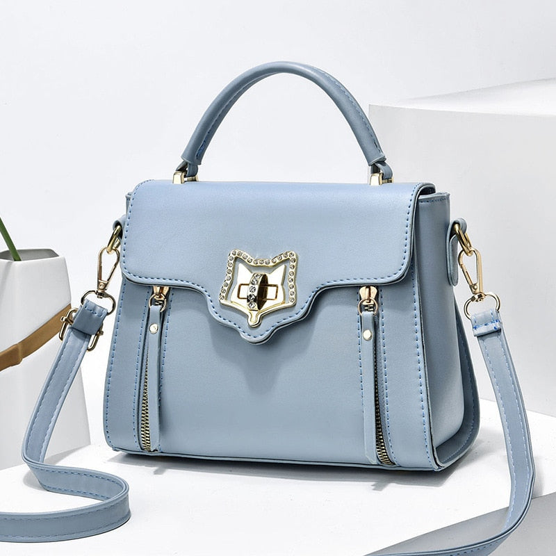 Luxury Leather Rhinestone Handbag - Designer Tote Shoulder Bag