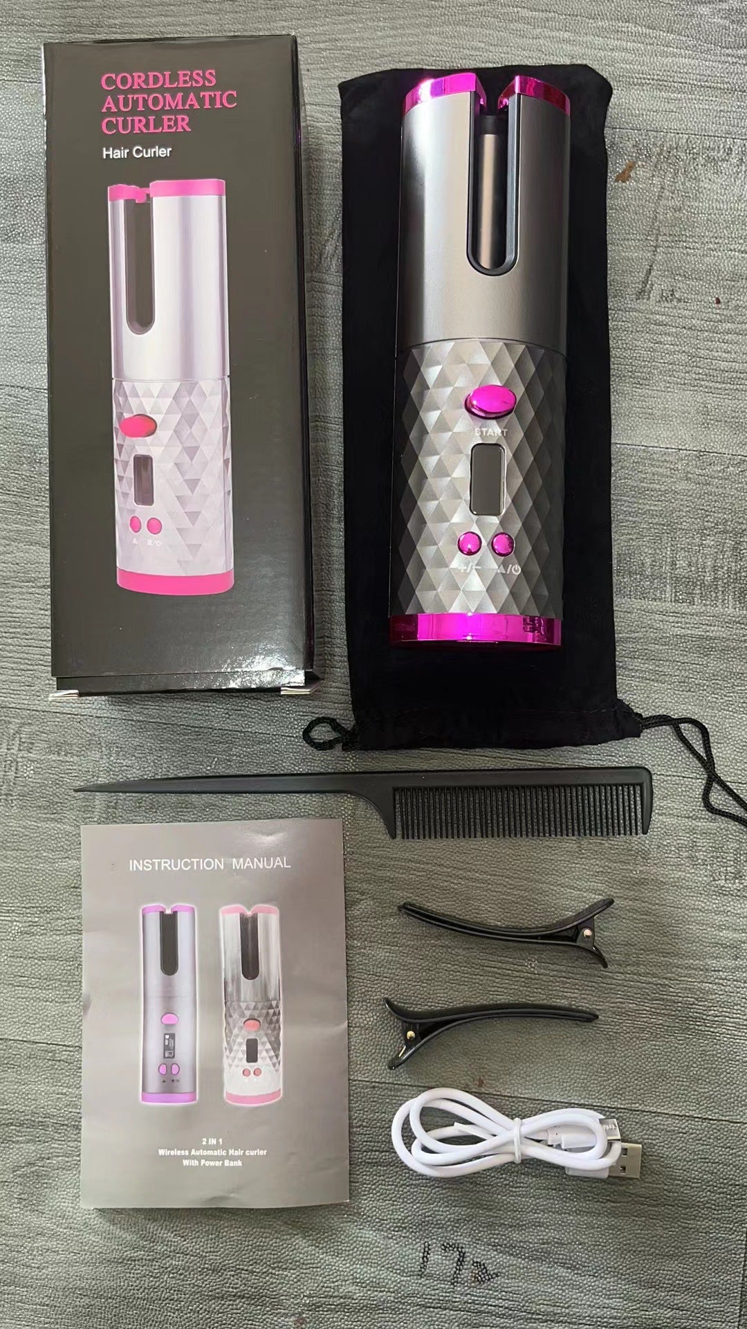 Portable USB Automatic Curling Iron - Cordless LCD Hair Curler