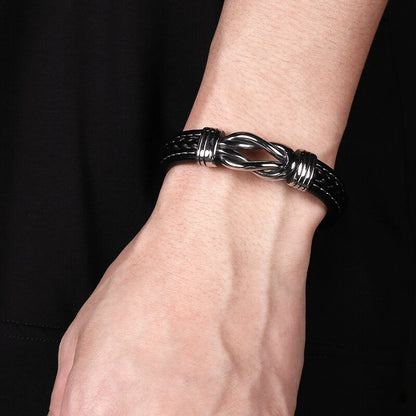 Bold men’s punk leather bracelet crafted with titanium steel. Durable, stylish, and edgy—perfect for daily wear, street fashion, and biker looks.
