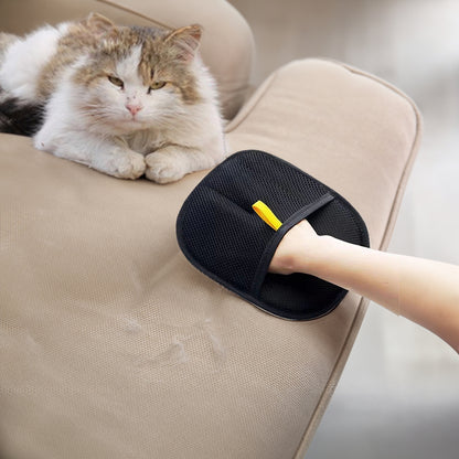 3-in-1 static pet hair removal gloves for grooming, deshedding, and cleaning fur from furniture, clothes, and carpets—gentle, reusable, and easy to use.