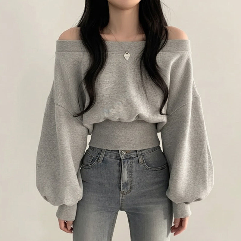 Women's One Shoulder Knit Hoodie – Loose Fit Long Sleeve Pullover Top