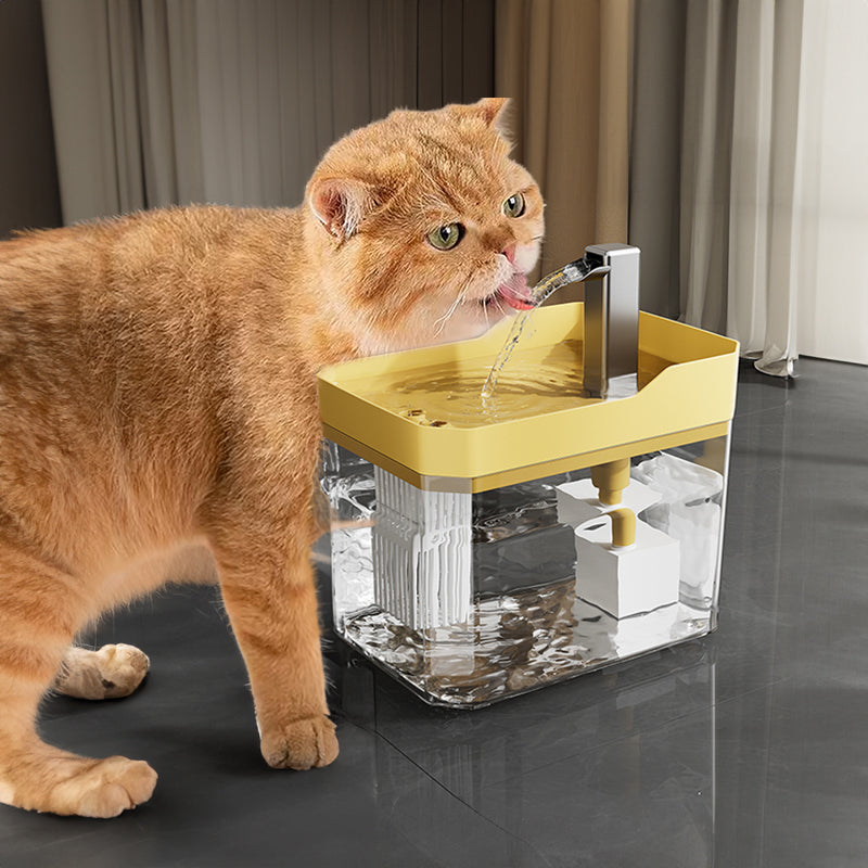 Automatic cat water fountain with multi-layer filter and circular water flow. USB-powered, quiet, and anti-dry protection for safe, fresh pet hydration