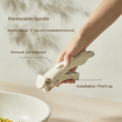 Detachable non-stick cookware set with wheat stone coating and removable handle. Space-saving, durable, and perfect for everyday household cooking.