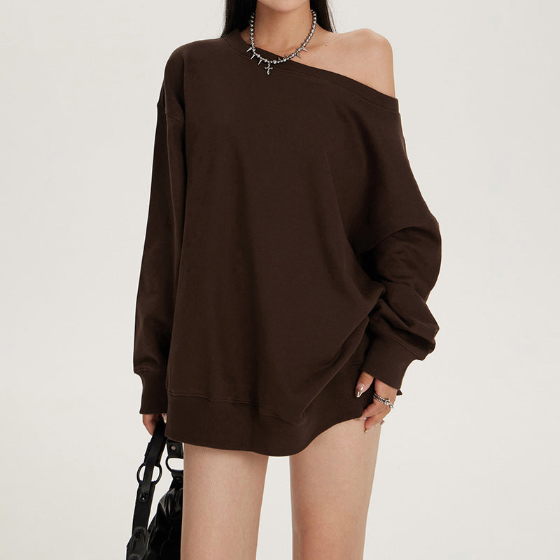 Women's Off Shoulder Sweatshirt – Loose Fit Long Sleeve Cotton Pullover Top