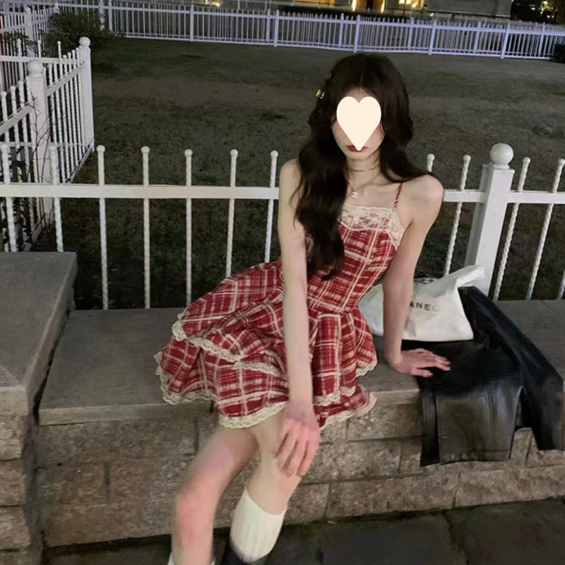 Mini robe de soirée sans manches rouge asymétrique à volants en dentelle pour femme