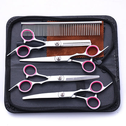 Professional pet grooming scissors set for home use. Sharp, safe, and precise—perfect for trimming, shaping, and everyday dog and cat grooming.