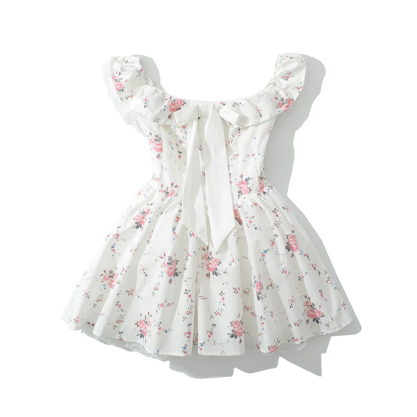 Women's Bow Print One-Shoulder Irregular Mini Dress | White