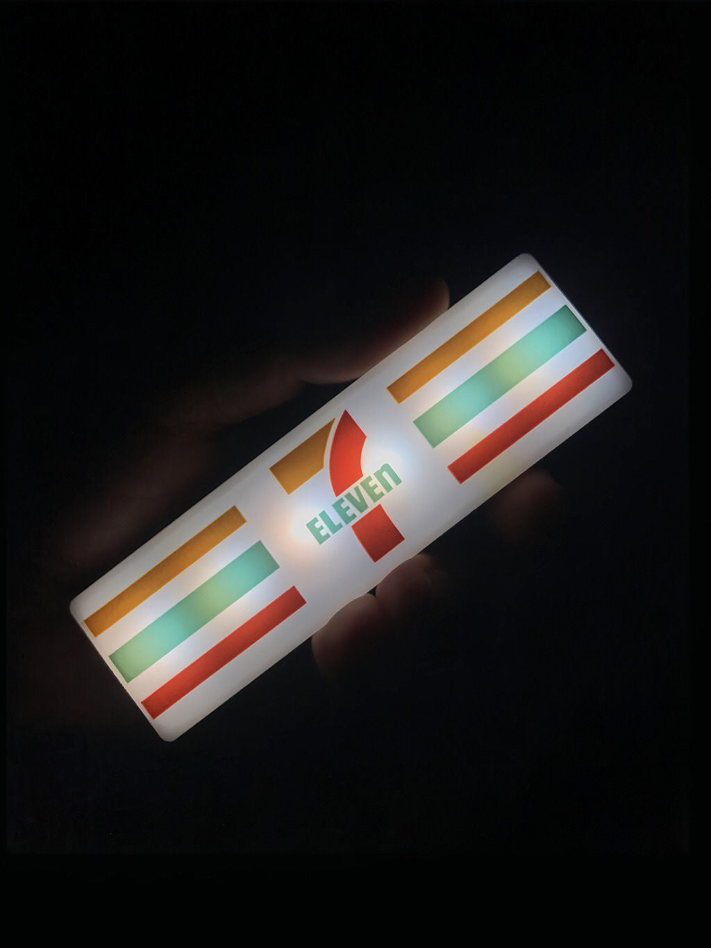 Creative magnetic refrigerator lightbox sticker inspired by convenience stores. Features LED lighting for decorative display and fun collectible use.