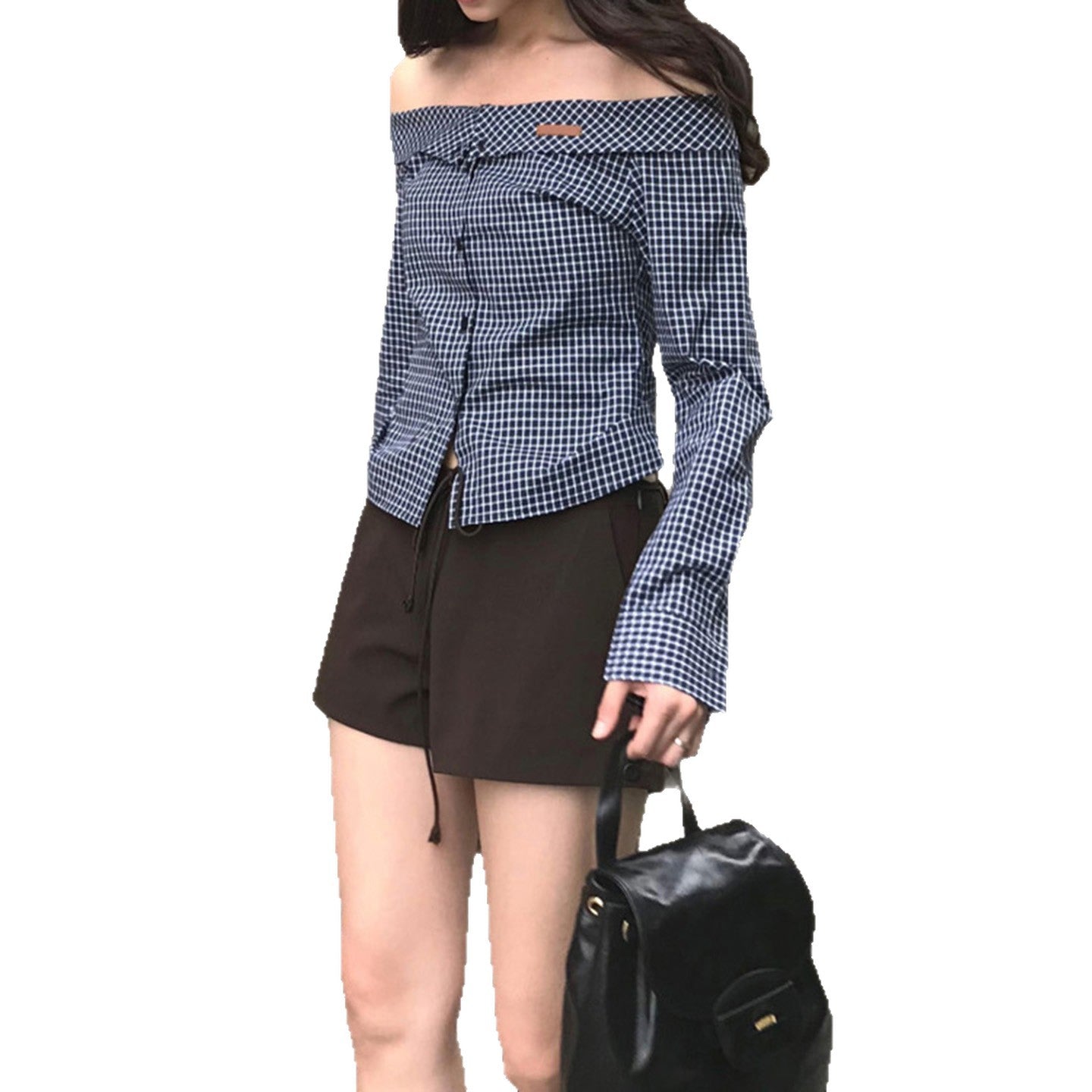 Women's Off Shoulder One-Word Collar Long Sleeve Pleated Top – Slim Fit Polyester Blouse
