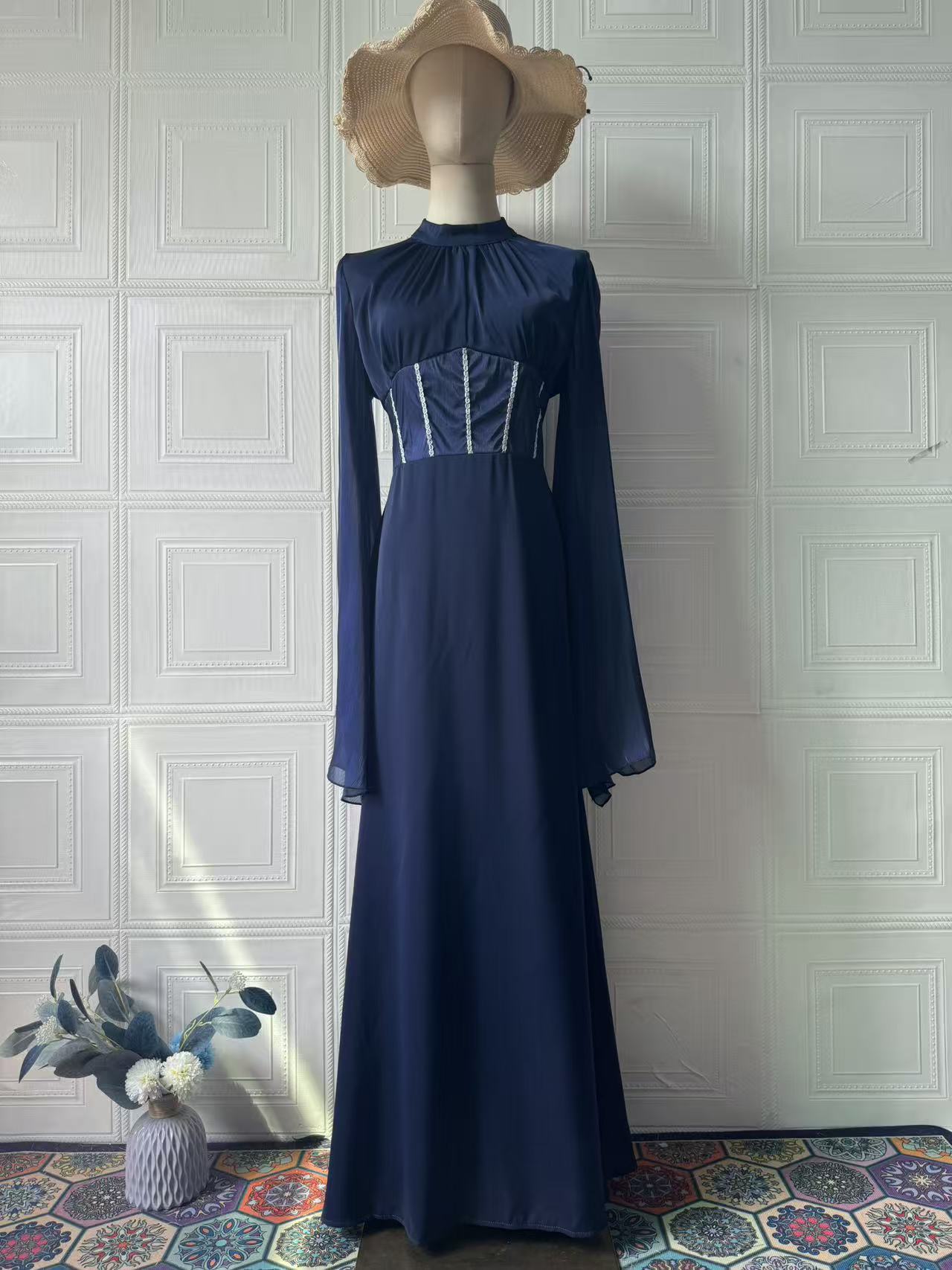 Women's Elegant Slim Fit Long Sleeve Floor-Length Dress – Noble Style, 6 Colors