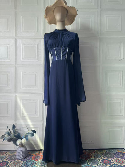 Women's Elegant Slim Fit Long Sleeve Floor-Length Dress – Noble Style, 6 Colors