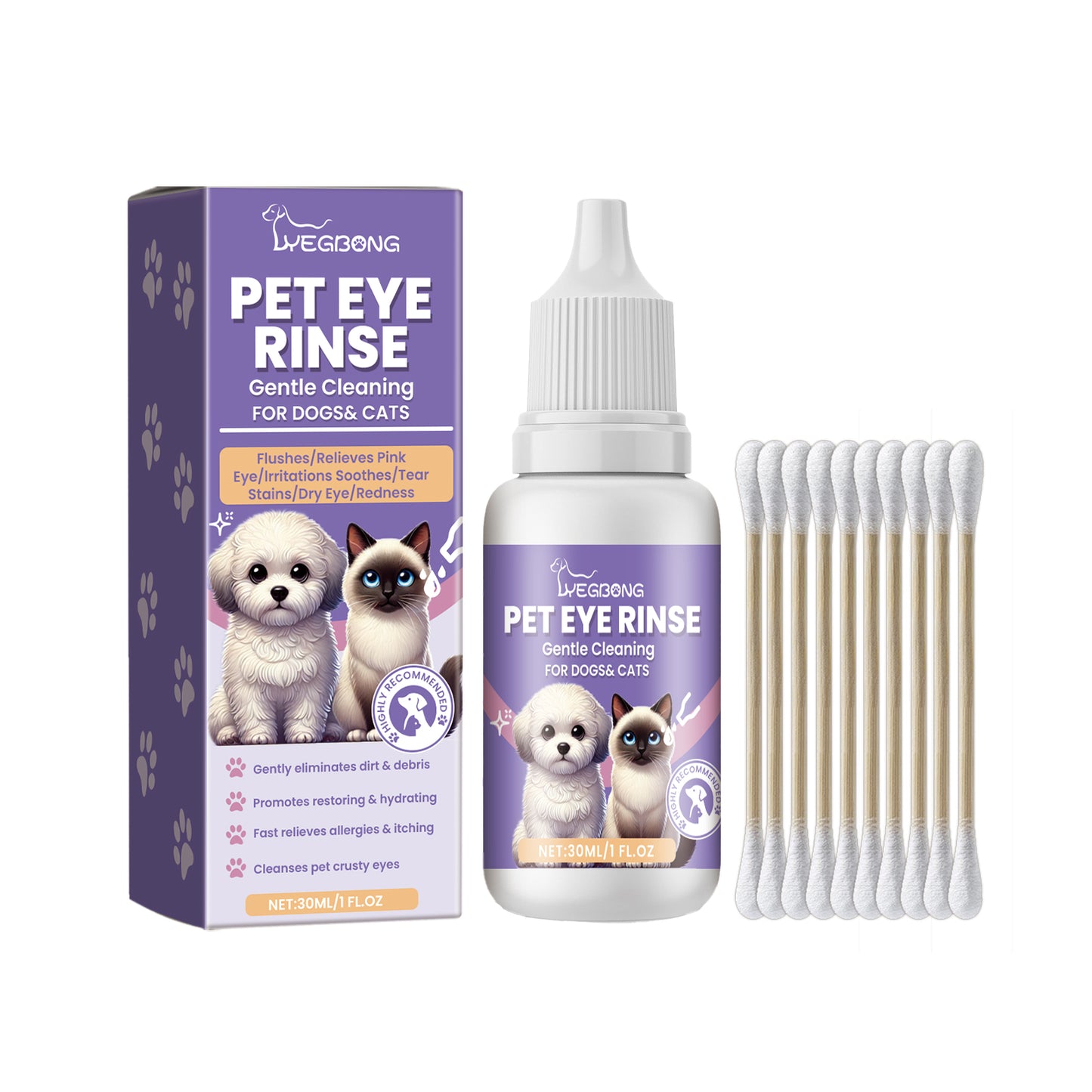 Gentle Pet Eye Wash - Tear Stain Remover for Cats & Dogs | Natural Eye Cleaning Solution