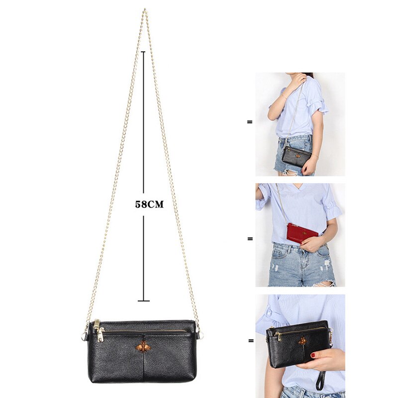 Zarusky Genuine Leather Messenger Bag - Retro Chain Crossbody Handbag