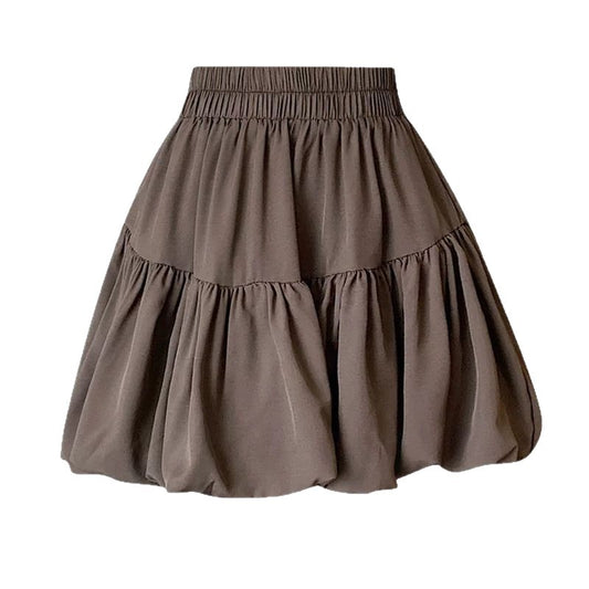 Pleated A-Line Mini Skirt - Elastic Waist Bubble Skirt