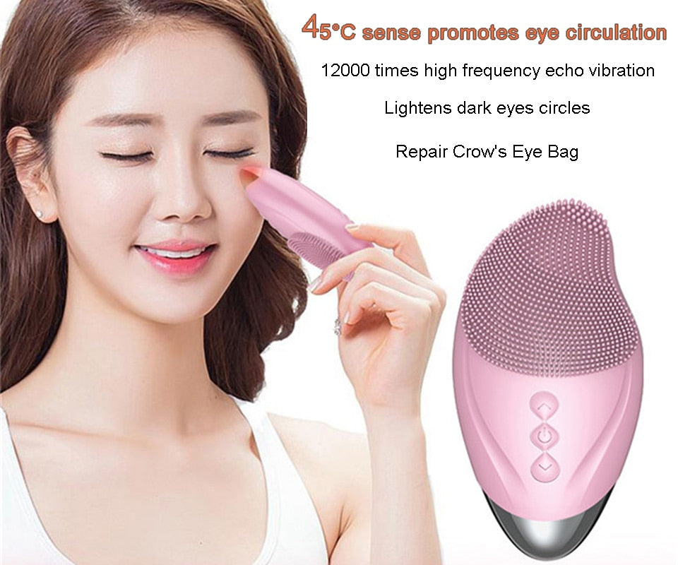 Ultrasonic Electric Facial Cleansing Brush – Heated Sonic Silicone Face Cleanser for Deep Pore Cleaning