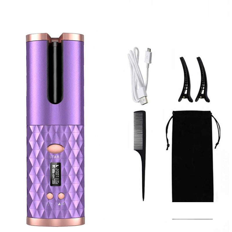 Portable USB Automatic Curling Iron - Cordless LCD Hair Curler