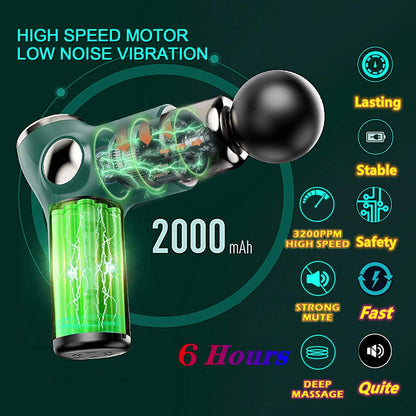 Zarusky Mini Pistolet de Massage – Masseur de Poche 32 Vitesses pour Soulagement Musculaire Profond