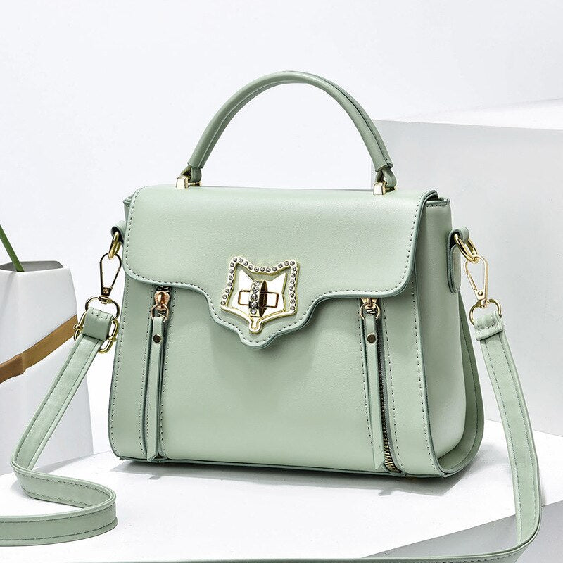 Luxury Leather Rhinestone Handbag - Designer Tote Shoulder Bag