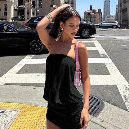 Mini-robe moulante plissée cache-cœur asymétrique à une épaule pour femme – Soie de lait