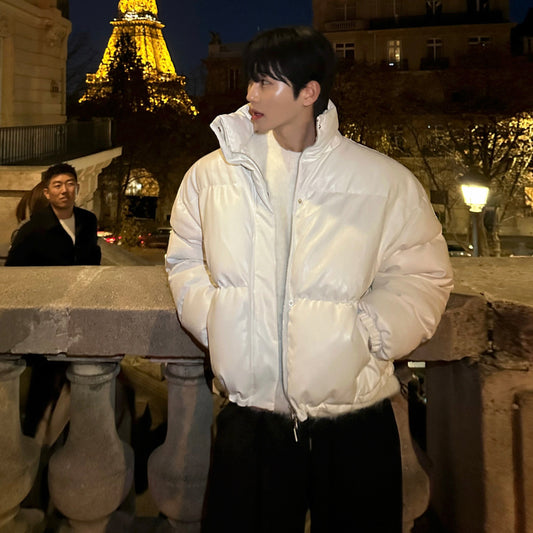 Men’s Retro Luxe PU Leather Cotton Jacket – Short Winter Coat | Loose Fit Warm Commuter Outerwear