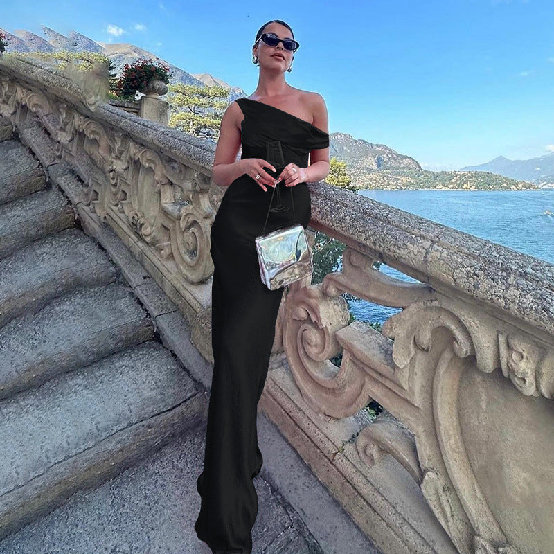 Solid Color Camisole Satin Vacation Style Long Skirt - Summer Maxi Dress