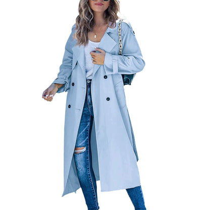Luxury Wool-Blend Trench Coat for Women – Autumn/Winter Double-Breasted Long Coat with Notch Lapel, Straight Fit Elegant Casual Outerwear