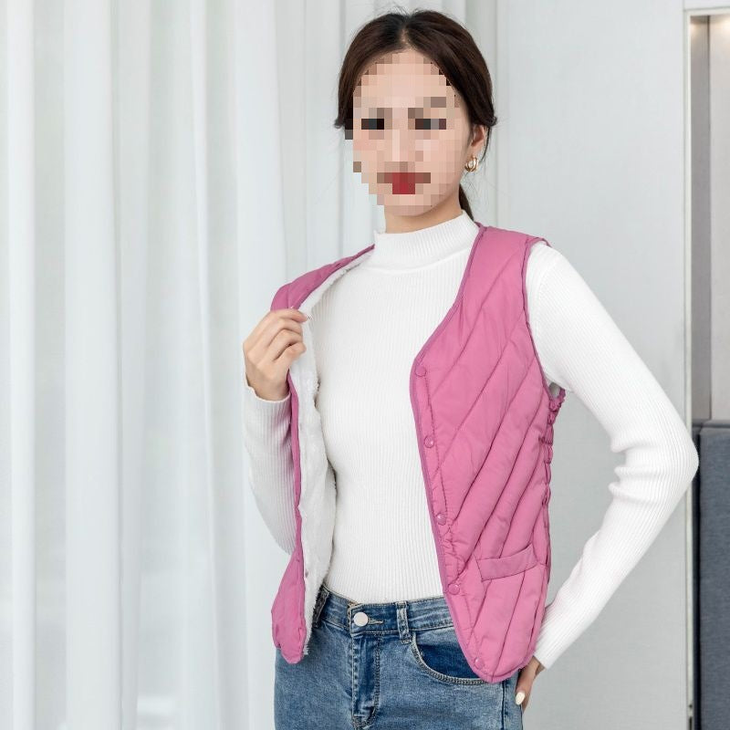 Women’s Fleece-Lined Vest – Warm Short Bodycon Waist-Cinching Vest, Fashionable Inner Layer for Moms