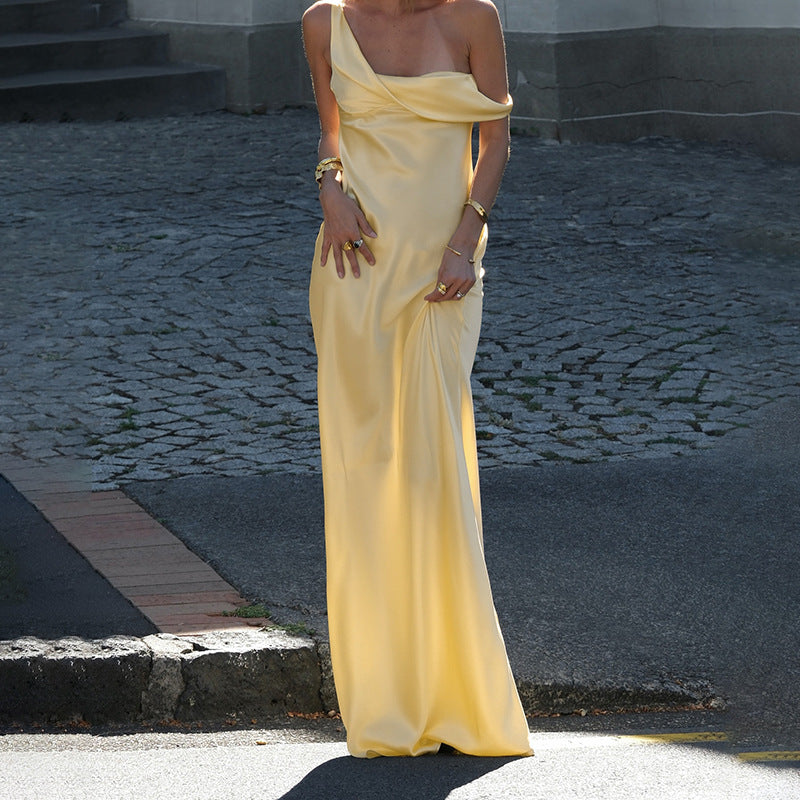 Solid Color Camisole Satin Vacation Style Long Skirt - Summer Maxi Dress