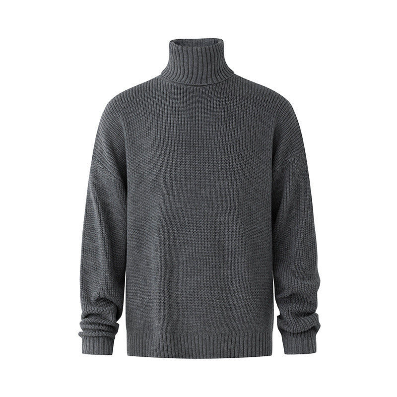 Men’s Mature Style High-Neck Knit Pullover Sweater – Thick Warm Winter Base Layer for Commuter & Everyday Wear