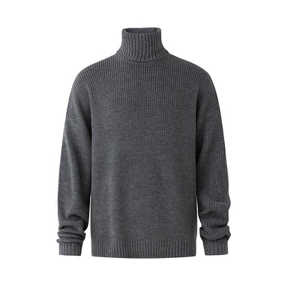 Men’s Mature Style High-Neck Knit Pullover Sweater – Thick Warm Winter Base Layer for Commuter & Everyday Wear