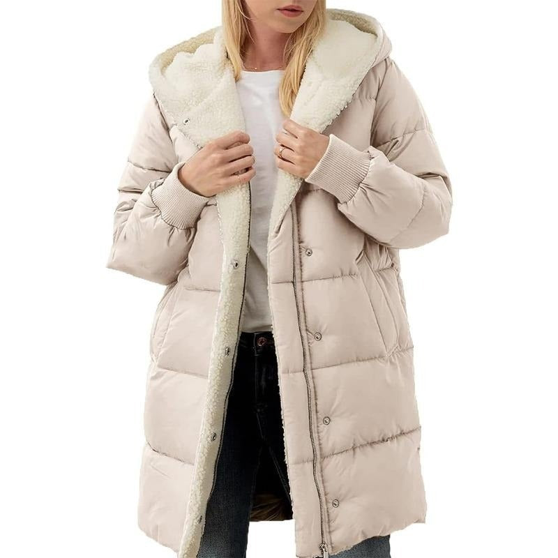 Women’s Premium Hooded Cotton Jacket | Solid Color Double Fleece Slim Fit Long Sleeve Outerwear