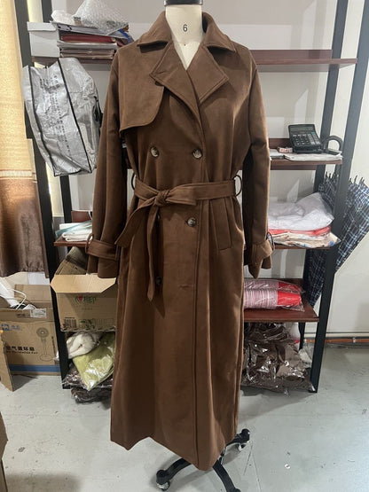 Elegant Women’s Brown Long Coat with Belted Waist – Winter Luxury Outerwear, Timeless & Chic Style