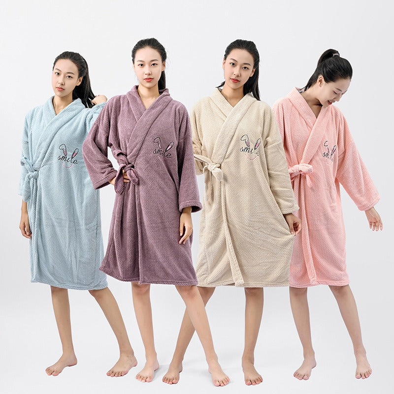 Ultra-soft coral fleece waffle bathrobe for men and women. More absorbent and softer than cotton—perfect for hotel luxury comfort at home.