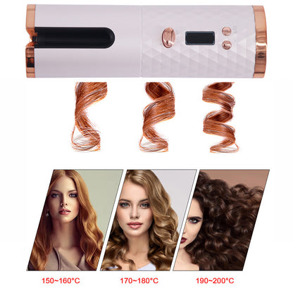 Portable USB Automatic Curling Iron - Cordless LCD Hair Curler
