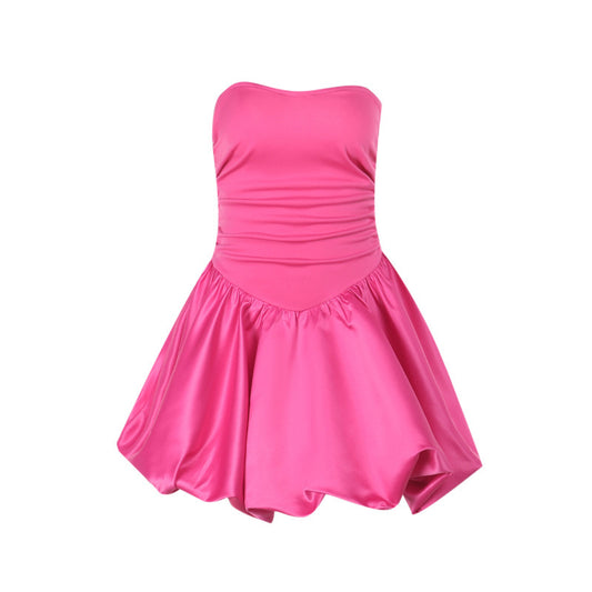 Sexy Slim Fit Patchwork Satin Strapless Skirt - Crimson Red Bodycon Mini Dress