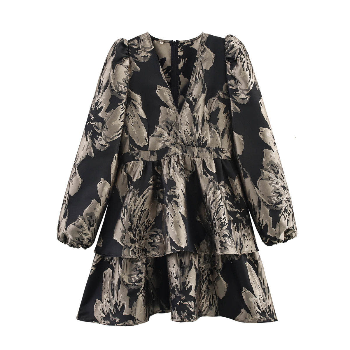 Women's Jacquard Layered Hem Long Sleeve Mini Dress | Gray